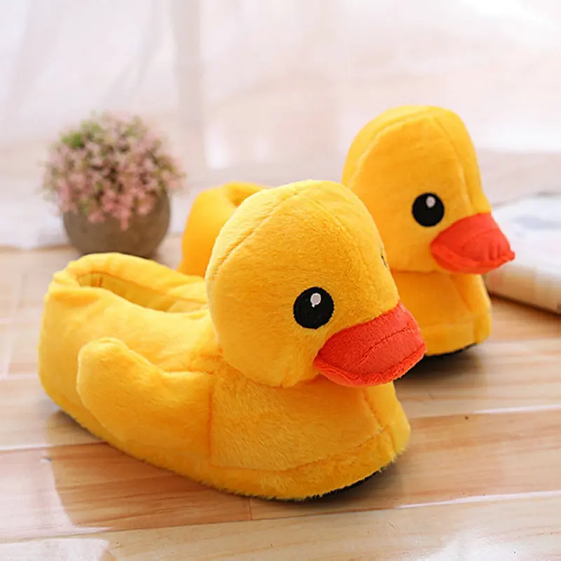 Winter Women Home Yellow Duck Fuzzy Slippers Cartoon Slides Snug Bedroom Slides Warm Cotton Indoor Female Slippers