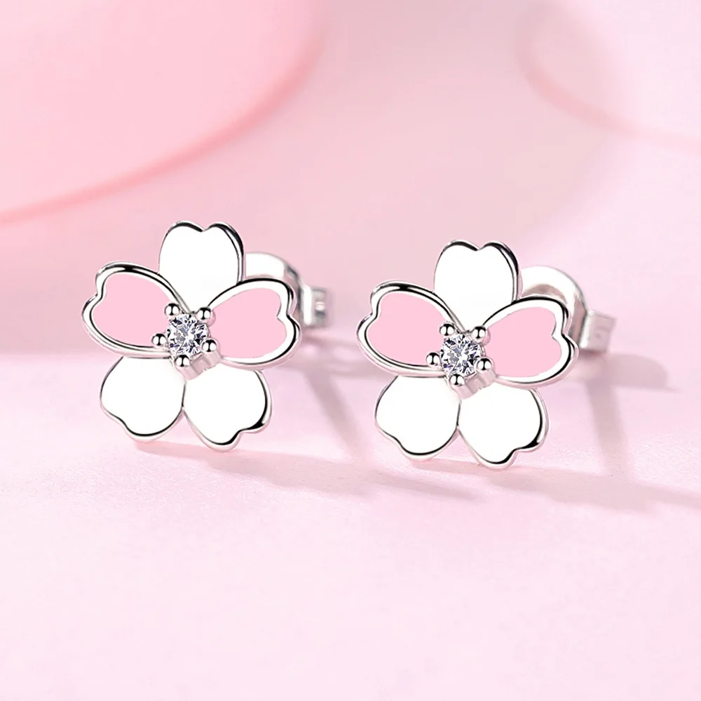 Pure 925 Sterling Silver Women\'s Gift New Fashion Crystal Jewelry Flower Stud Earrings XY0286