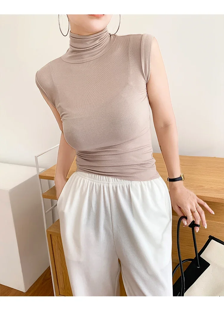 2026 Frühling Sommer Ärmelloses Rollkragen-T-Shirt für Damen Trendiges Vielseitiges Layering-Oberteil Stylisches Slim-Fit Basic-Unterhemd für Frauen – Detail 15
