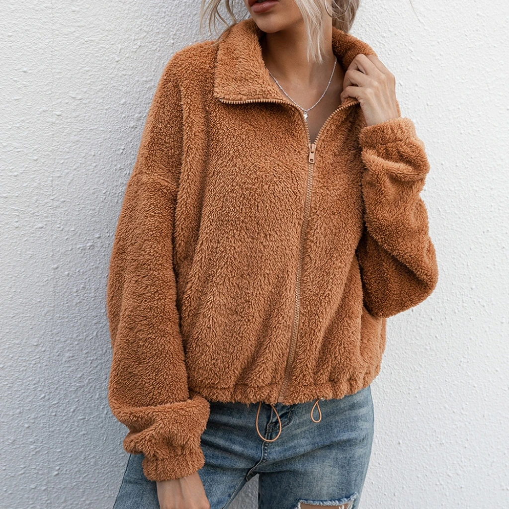 

Women's Double-Sided Velvet Sweatshirt Jacket Lapel Solid Color Fashion Autumn Winter Short Plush Hair Outerwear