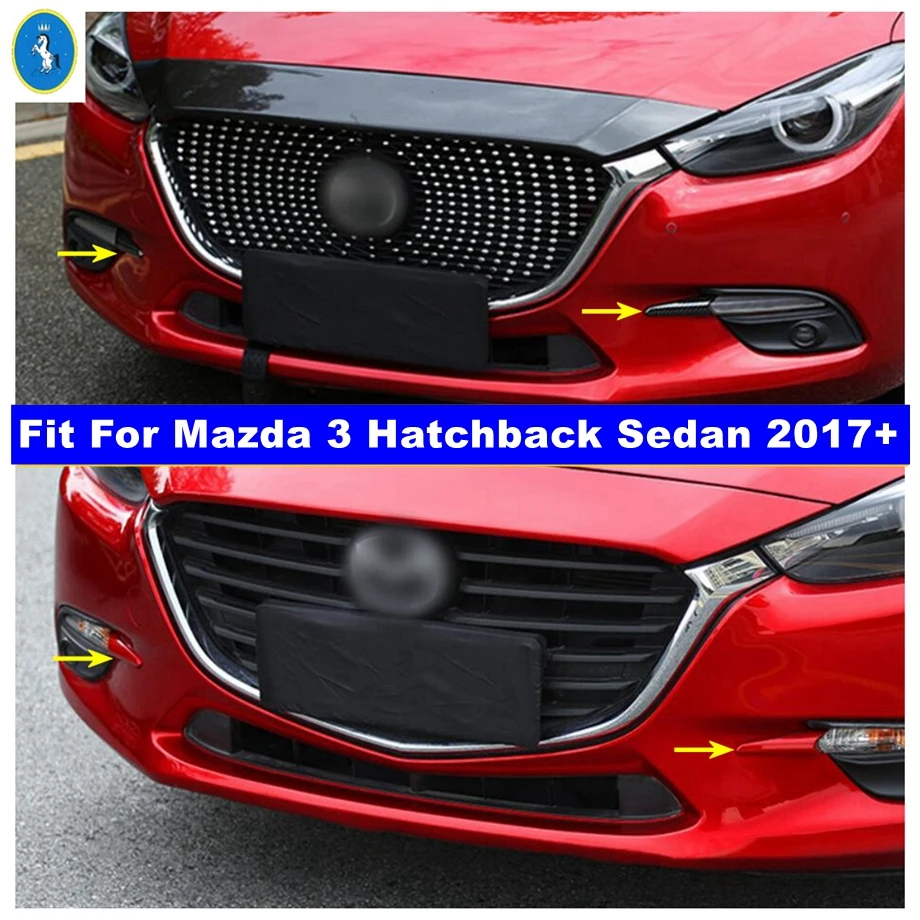 ABS Auto Front Bumper Fog Lights Lamps Eyelid Eyebrow Cover Trim For Mazda 3 Hatchback Sedan 2017 2018 Red / Carbon Fiber Look