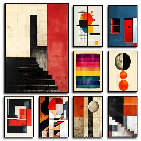 Bauhaus industriële muurkunst Vintage Mid Century moderne poster abstracte geometrische brutalistische kunst modernistische minimalisme trendy decor