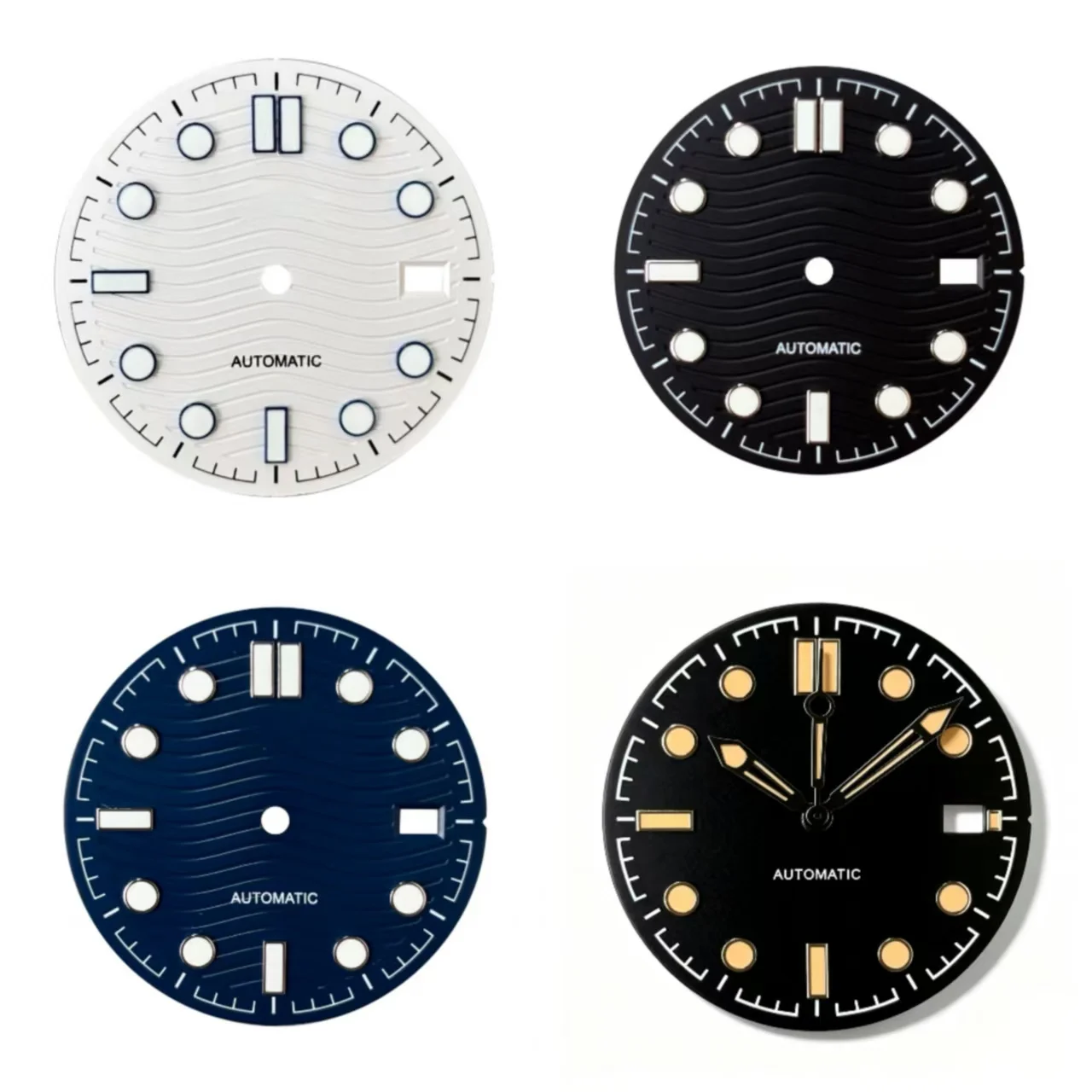 31mm NH35 S Logo Dial Green Blue Black vintage Yellow S Dial for NH35 Movement Date at 6 O'Clock S Dial NH35 Green Glowing