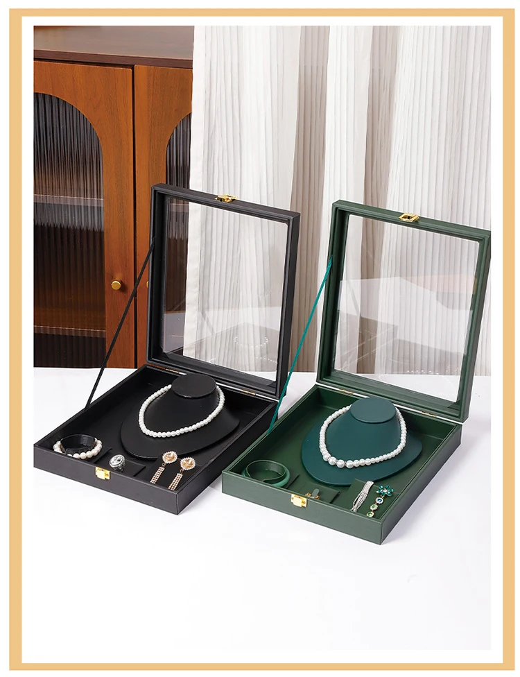 Leather Jewelry Box Luxury Necklace Earrings Storage Boxes Women Organizer Jewelry Display Stand Ring Accessory Packaging Case