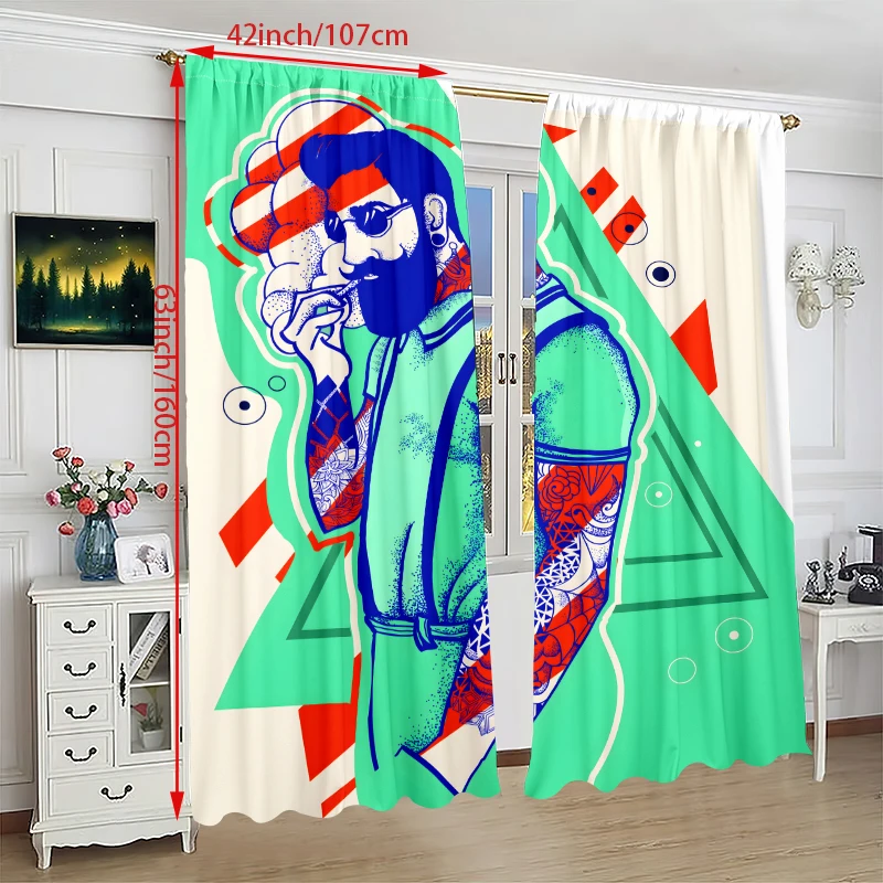 2PCS- Handsome Man - Printed curtain -100% polyester material, suitable for bedroom curtains and living room decoration