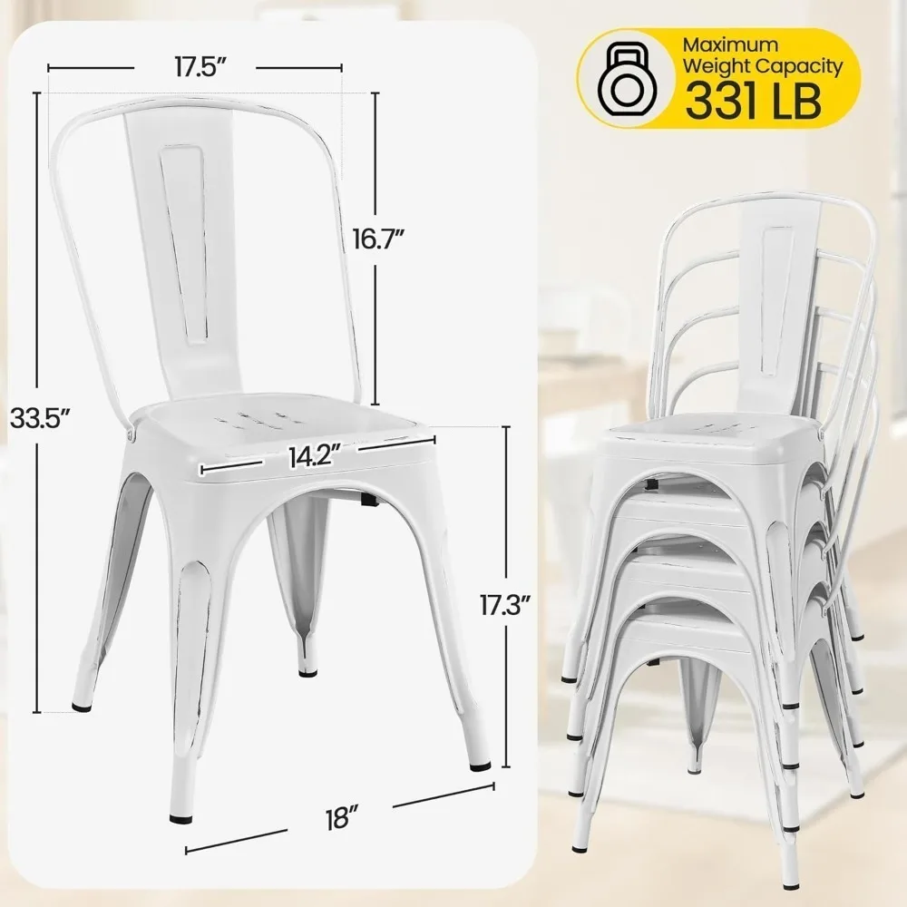 

Metal Dining Chairs Set of 4, Stackable Patio Chairs with Metal Frame and Backrest for, Customized