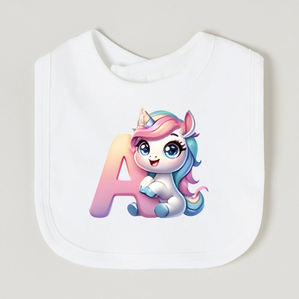 Einhorn Alphabet Buchstaben drucken Kleinkind Lätzchen Baby party Neugeborenen lustigen Druck Speichel Handtuch Säugling Outfits Kinder Lätzchen Säugling Geburt Geschenk