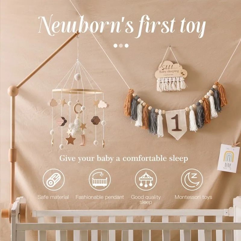 Игрушка-погремушка для новорожденных 0-12 месяцев, деревянный мобиль на кровать, музыкальная шкатулка для новорожденных, подвесные игрушки с держателем для кроватки, детские игрушки для мальчиков
