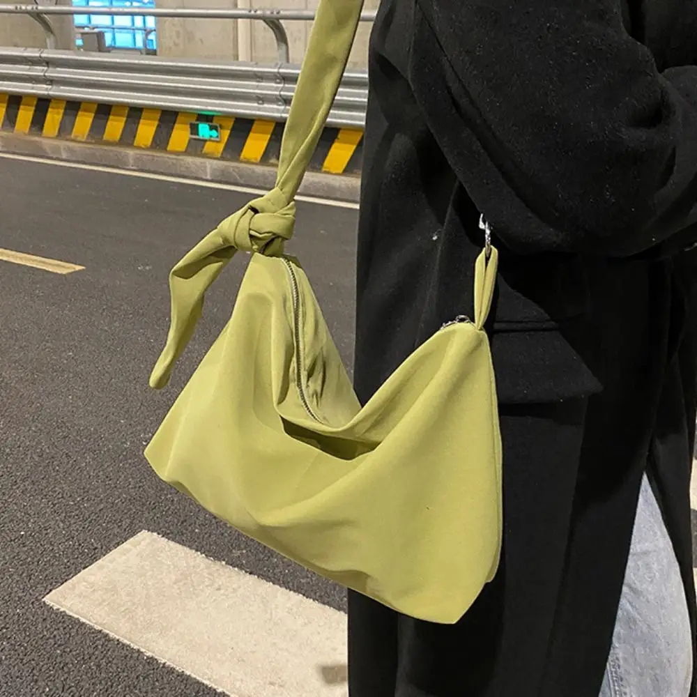 

Korean Style Solid Color Crossbody Bag Large Capacity Niche Design Light Soft Nylon Bag Tote Bag Knot Strap Shoulder Bag Girls