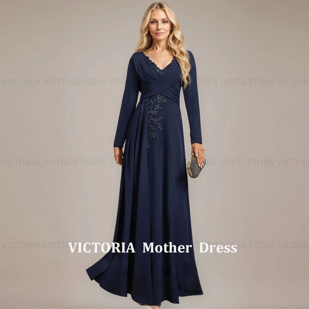 VICTORIA Elegant Mother of the Bride Dress 2025 Customized A-line V-Neck Long Wedding Guest Party Gowns Pleated Appliques Sequin