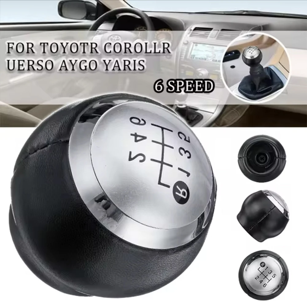 6-Speed Car Gear Head Shift Knob Cover Shift Lever Handball Gear Lever  Black Leather Version Suitable For Toyota