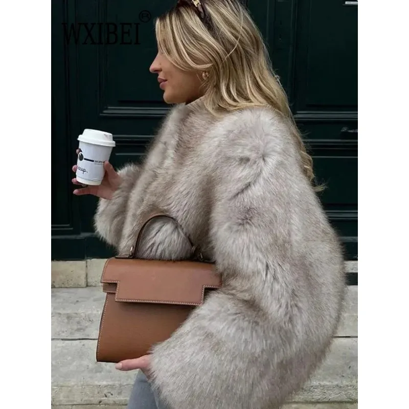 Fashion Fluffy Faux Fur Coat for Women Winter Elegant Loose Long Sleeve Jacket Female Luxury Thick Lady High Street Outerwear