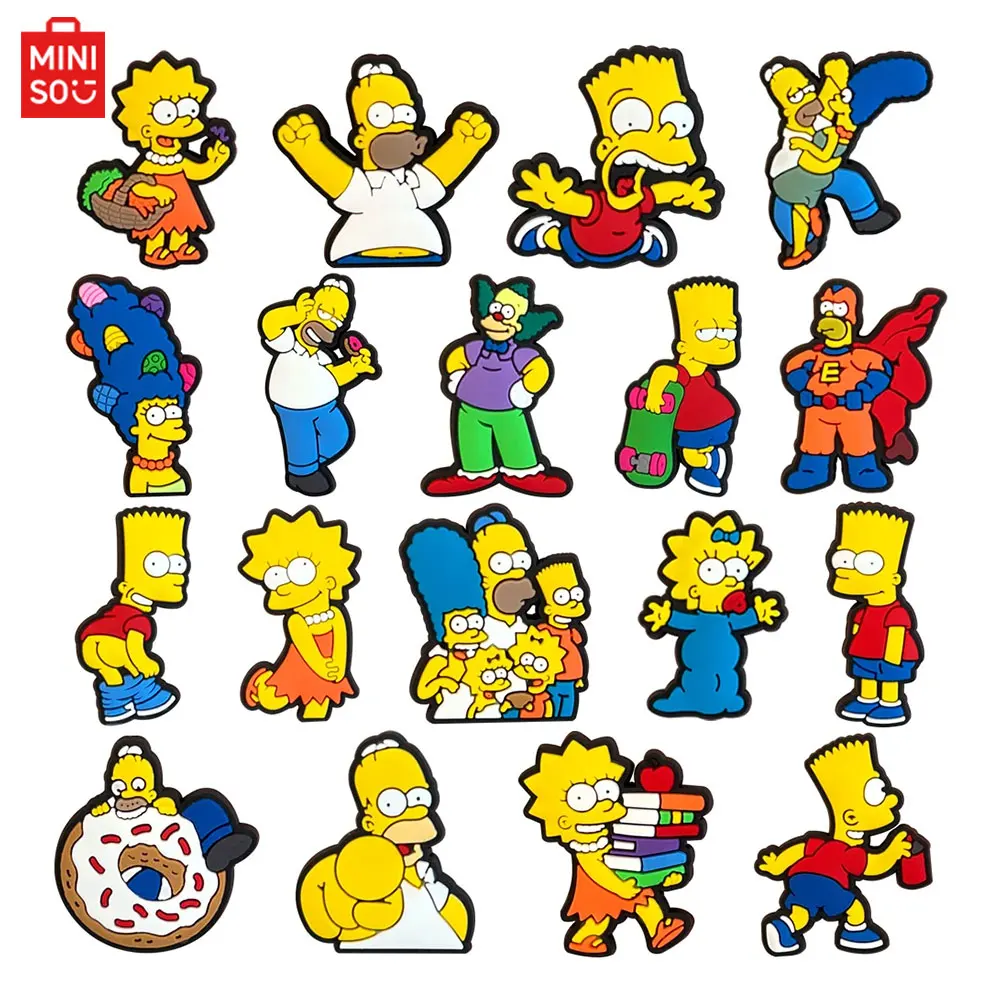 

Anime 18pcs Simpson Shoe Charms MINISO Cute Decoration Sandals Shoes Accessories PVC Badges for Male and Female Children Gifs