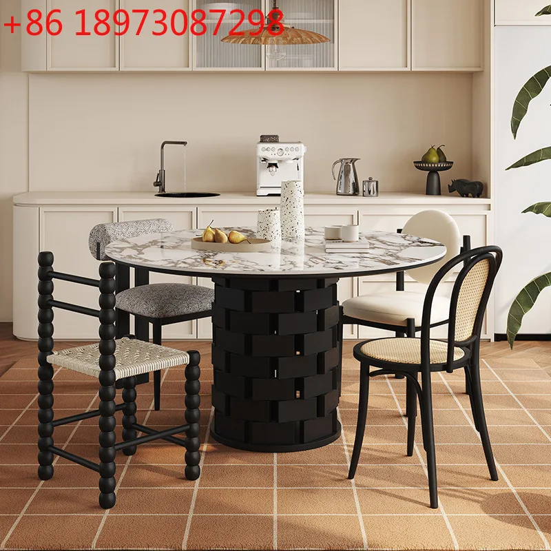 

Французский ретро мраморный сланцевый круглый обеденный стол, простой бытовой обеденный стол из цельного дерева