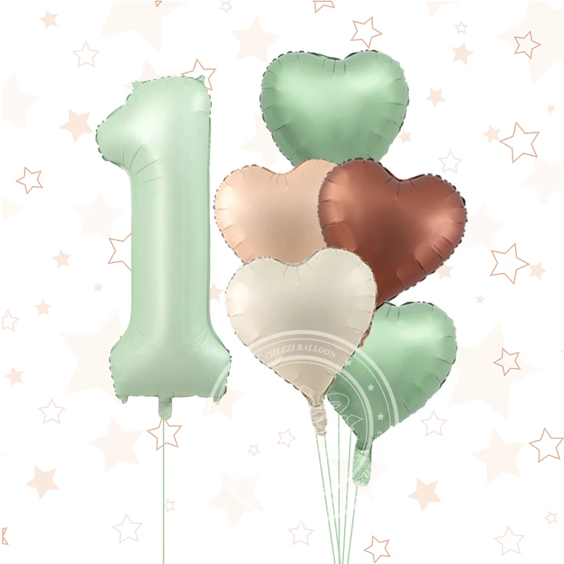 40inch Vintage Green Number Balloon 18inch Heart Foil Balloons 0-9 18 21 30 40 50 Baby   Birthday Adult Party Decor DIY Supplies