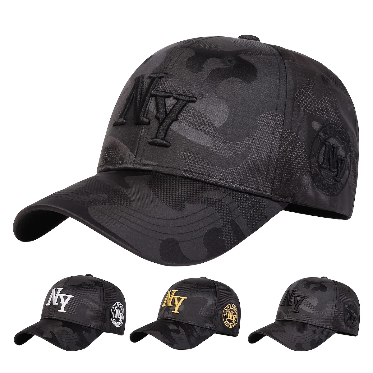 Casquette de baseball noire camouflage NY réglable et respirante pour homme et femme, idéale pour le golf, la pêche, la randonnée, les voyages, casquette de camionneur