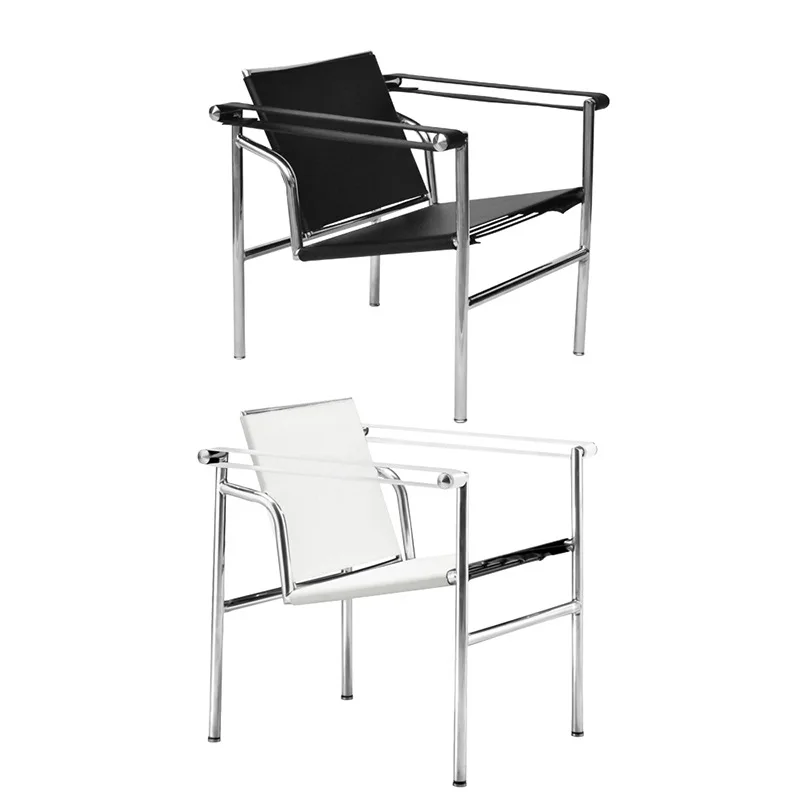 Silla de ocio moderna y sencilla para oficina, asiento de tubo de acero inoxidable, asiento de salón artístico de cuero