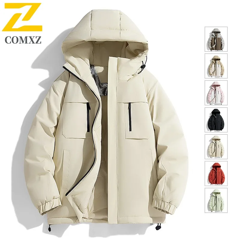 سترة مبطنة للرجال للمغامرة الخارجية من COMXZ، سترة كلاسيكية بغطاء للرأس مقاومة للرياح، سترة دافئة بنمط يومي، سترات شتوية جديدة مريحة