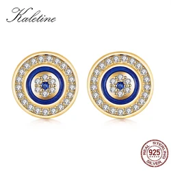 Kaletine Retro Turkish Devil's Evil Eye Earrings 925 Sterling Silver Blue Eye CZ Crystal Stud Earrings for Women Wedding Jewelry