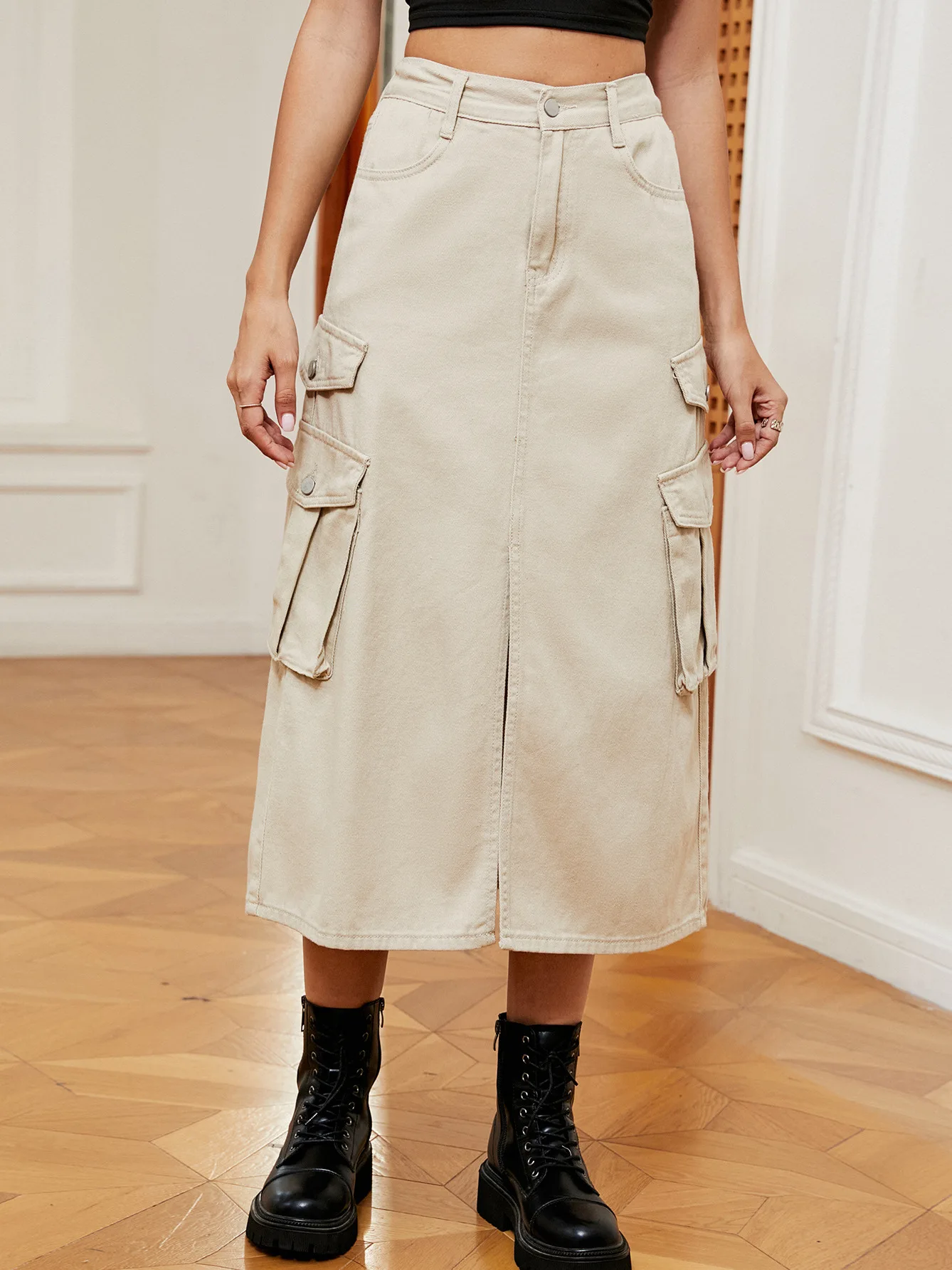 

Горячая девушка, однотонная джинсовая повседневная юбка средней длины Dr Street Sle с высокой талией, прямая юбка трапециевидной формы для молодых женщин 8-24 лет