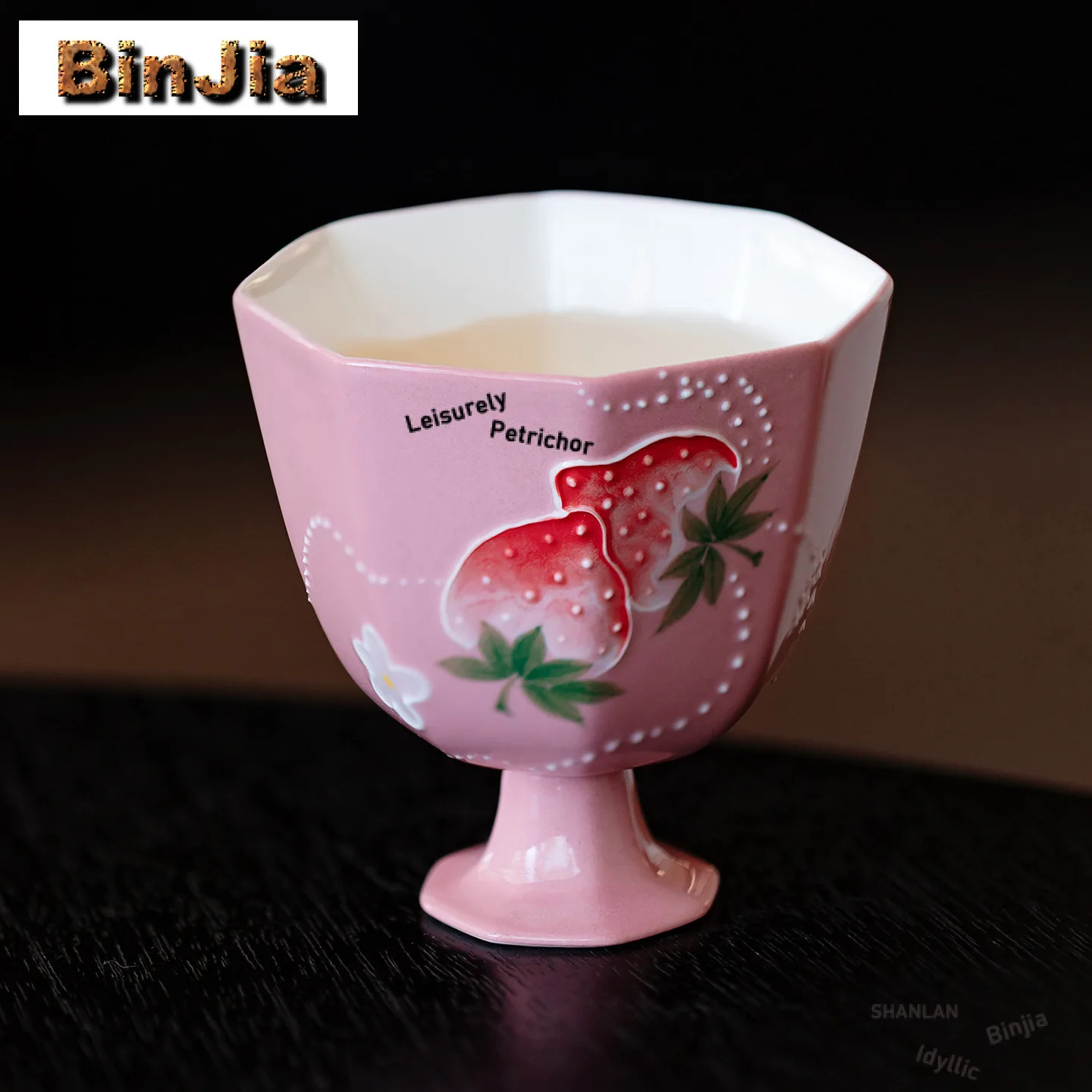 

80ml Hand-painted Strawberry Hexagonal Teacup Retro Tea Bowl Tea Pair Tea-tasting Personal Cup Chazhan Master Cups Gift Supplies