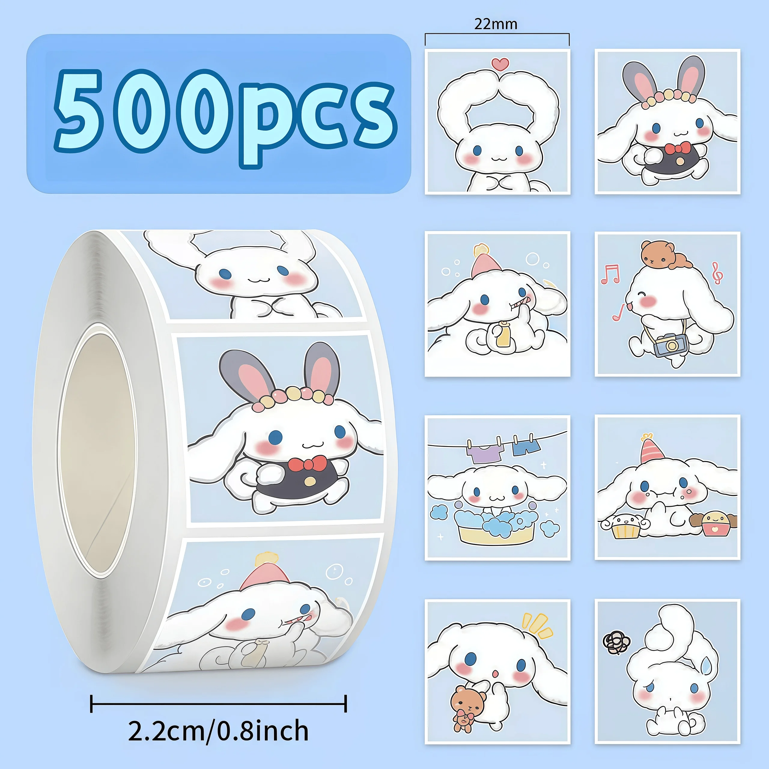 500Pcs Sanrio Cinnamoroll Daily Life Sticker Roll, Kawaii Cartoon Design Decals for DIY, Journal & Gift Embellishment