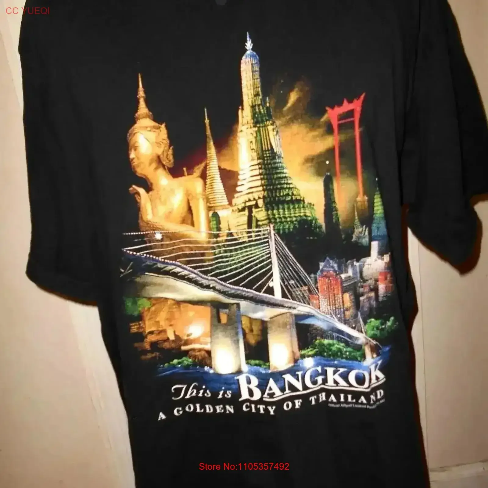 Jolicolf This is Bangkok Golden City Herren XL Schwarzes T-Shirt im Vintage-Look, Streetwear, stilvolles Oberteil für den Alltag.