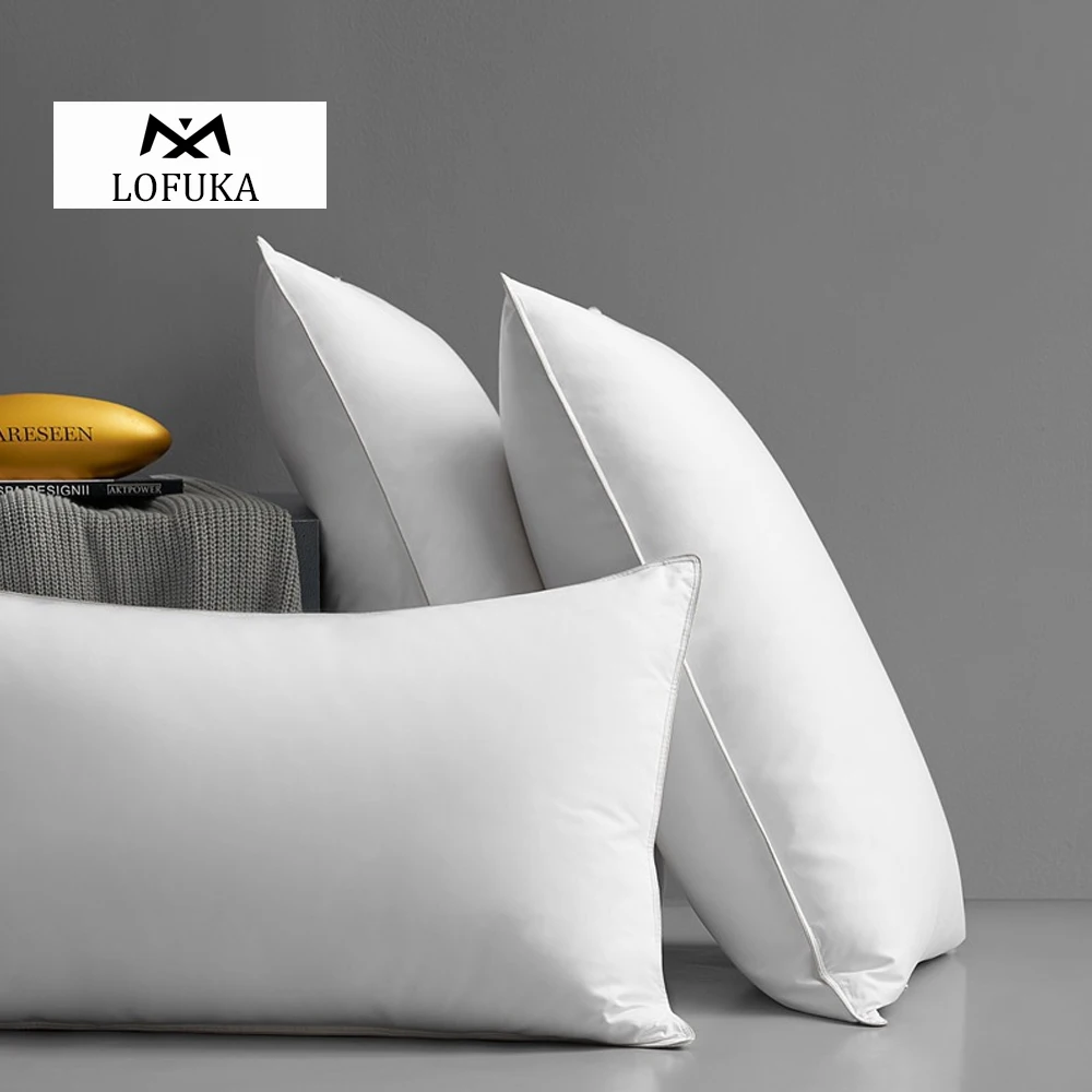 

Lofuka Luxury Neck Protection 100% Goose Down Pillow Down-proof Cotton Cover Bedding 3D Style Queen King Winter Bed Pillows 1PCS