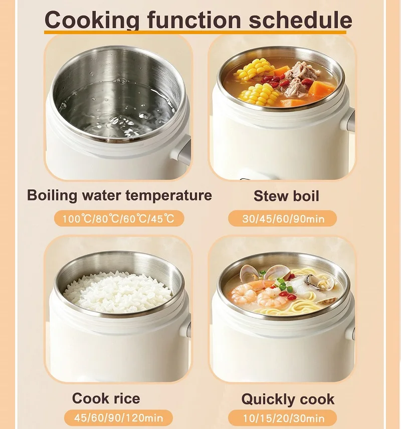 0.8L Electric Kettle 12h Appointment Porridge Special Pot Portable 304 Stainless Steel Health Cup Multifunctional Rice Cooker