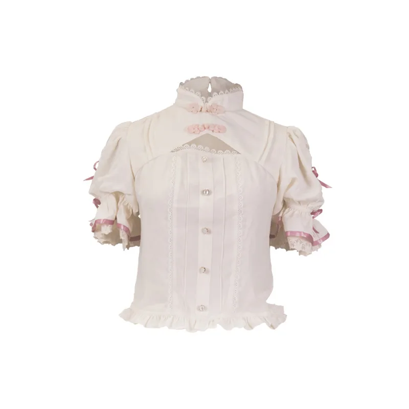 Lace pleated shirt Lolita Crisp cute short sleeve straps