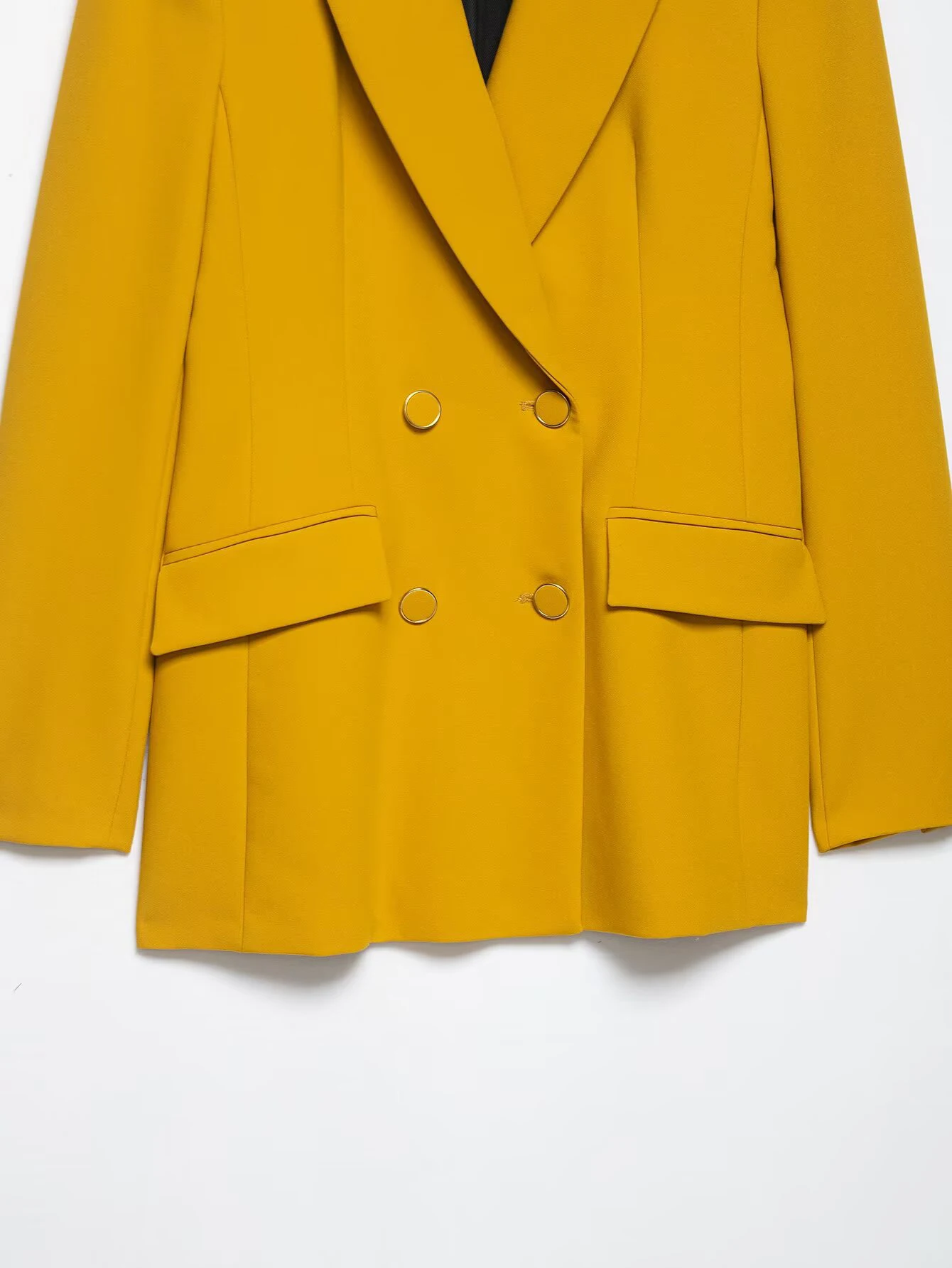 DEEABAE Collar long sleeved suit with shoulder pads double breasted buttoned suit jacket high waisted slim fit pants set