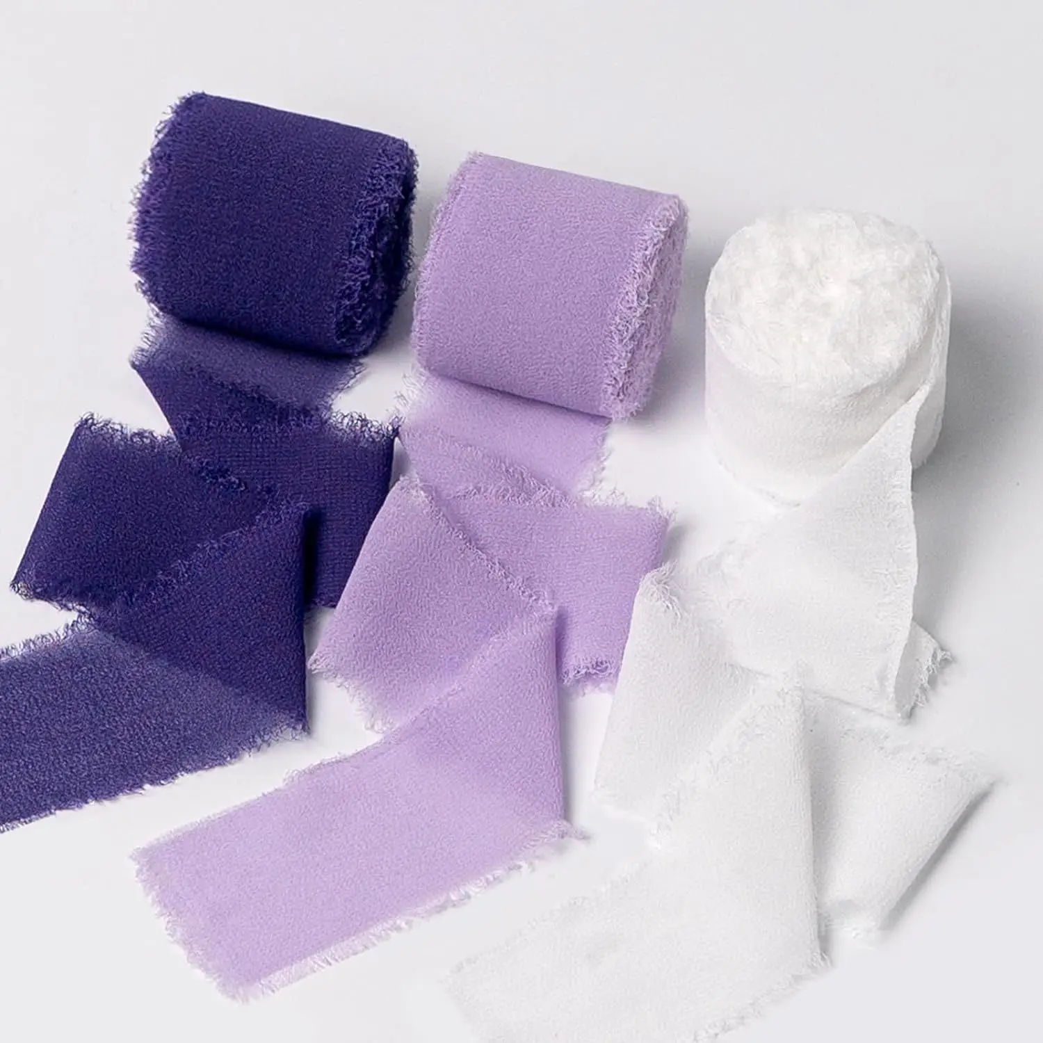 Mix 3 Rollen 5 m handgefertigtes Fransen-Chiffon-Seidenband aus Gaze, weiße und grüne Bänder, Set für Hochzeitsgeschenke, Verpackung von DIY-Dekorationen – Detail 4