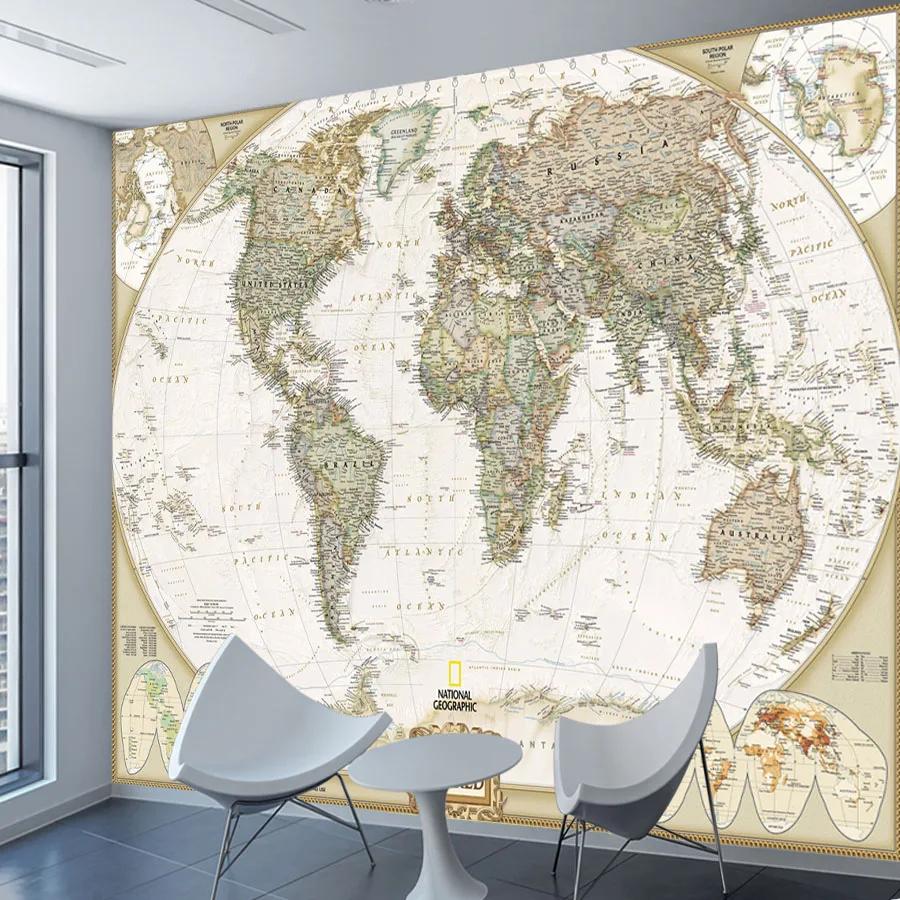 Custom Modern World Map Wallpaper for Living Room Bedroom Decoration Cabinet Mural Country Decor Peel Stick Paper Home Decor