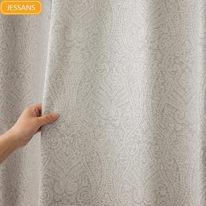 Palace Cashmere Relief Jacquard Cream White Jacquard Thickened Curtains for Living Room Bedroom French Window Balcony Window