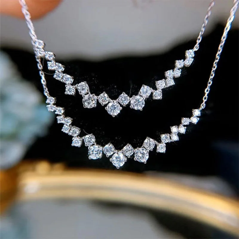 

Luxury Shiny 925 Sterling Silver Geometric Cubic Zircon Crystal Pendant Necklaces For Women Girls Wedding Party Jewelry Gifts