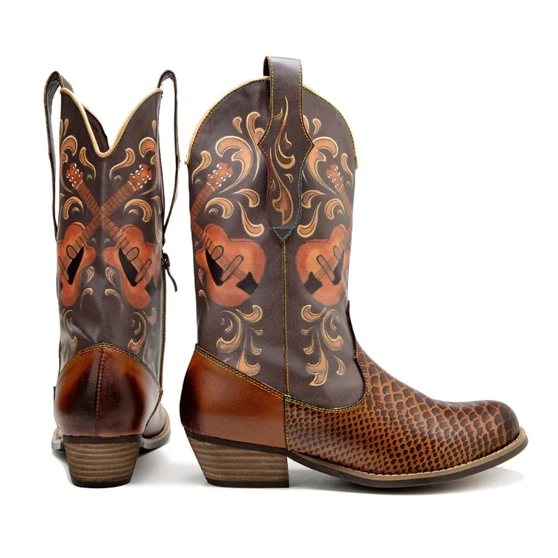 3.5 سنتيمتر جديد جلد الغنم فارس الأحذية كاوبوي الركبة عالية امرأة الموضة الانزلاق على الغربية الخريف الربيع العرقية حذاء قصير