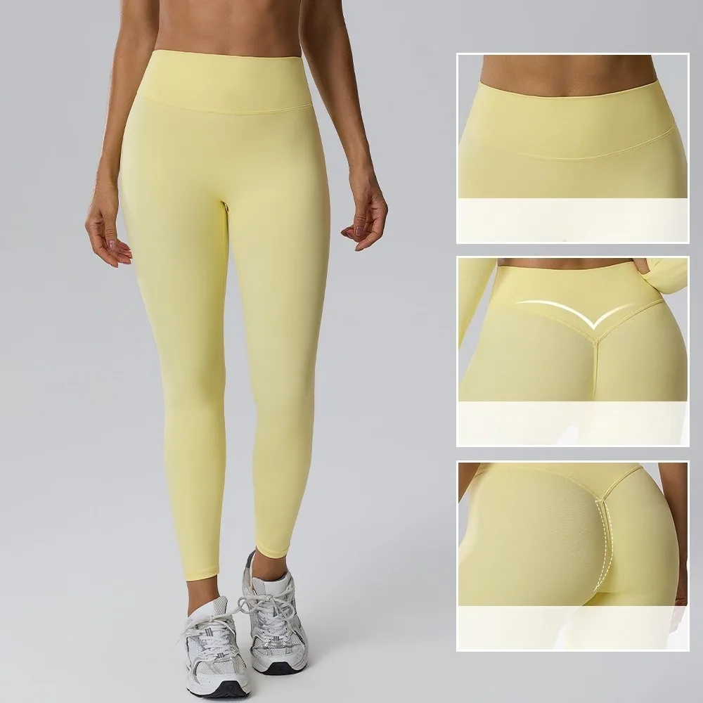Women Yoga Leggings High Stretch Naked Feel Ruched Design Invisible Hip Lifting Line Tight Pants Fitness Running Workout Outer W