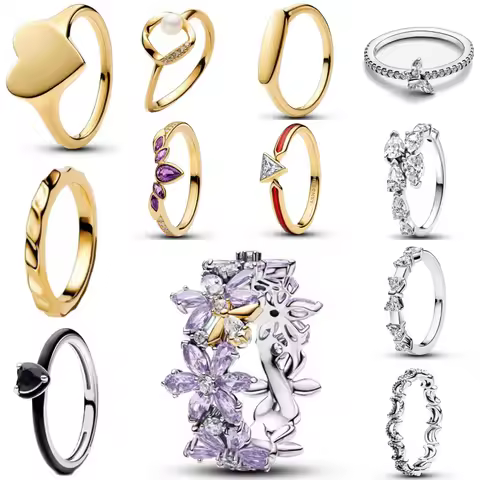 2026 Fashion Luxury 925 Silver Heart, Bow Ring Suitable for European Women's Exquisite Jewelry Gifts