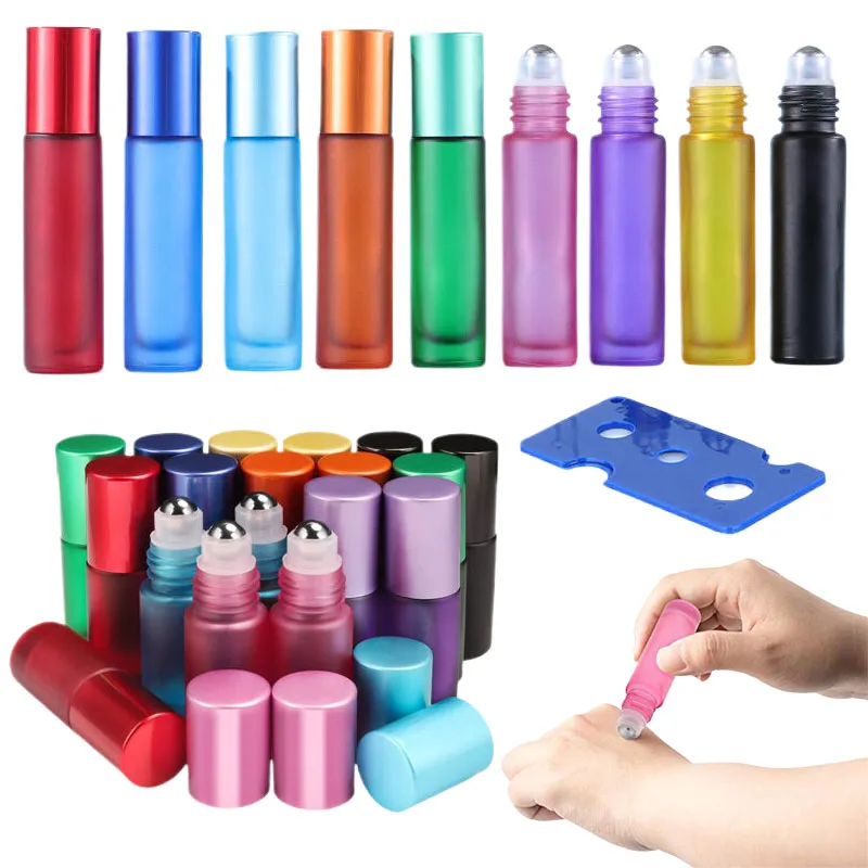 10/30/50Pcs 5-10ml Frosted Glass Roller Bottles Mini Essential Oil Roller Vial Travel Perfume Sample Contioner For Aromatherapy