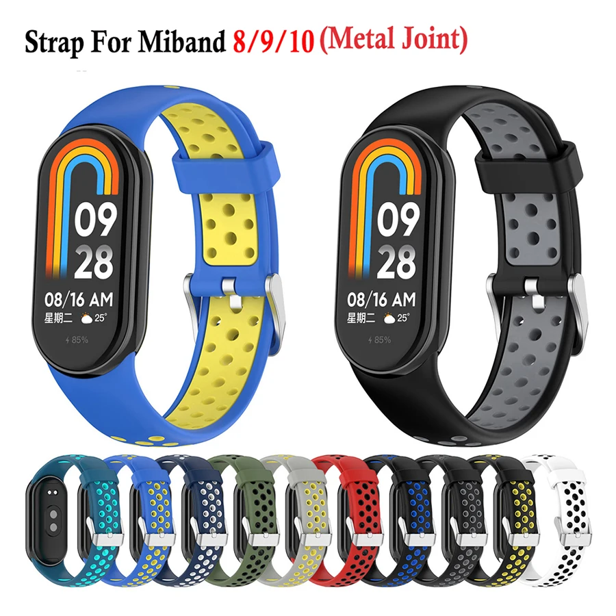 Image of Für Xiaomi Band 10 9 8, Silikon-Uhrenarmband, zweifarbig, atmungsaktiv, Smart-Armband, Ersatzarmband für Xiaomi Miband 8/9