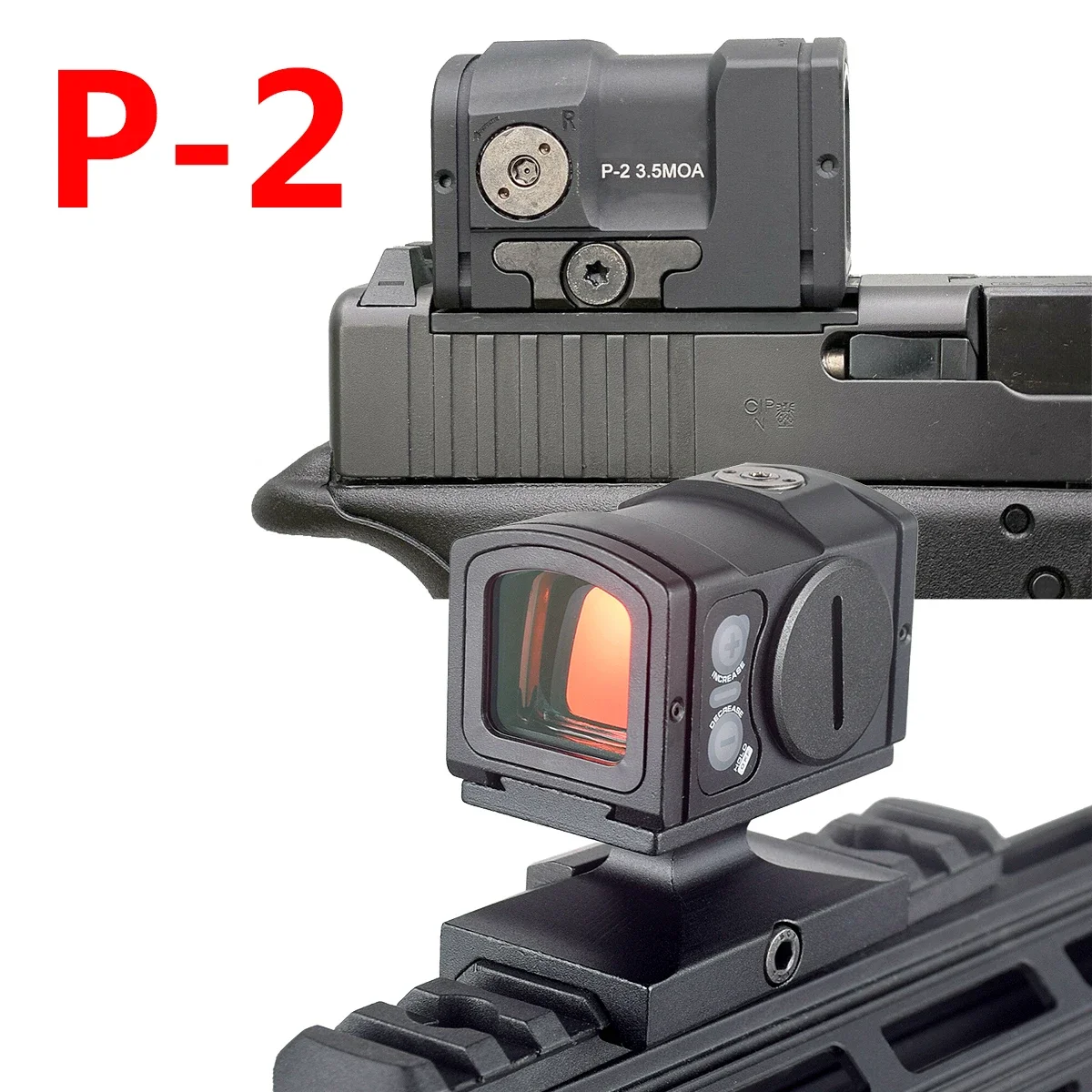 

Tactical P-2 Red Dot Reflex Sight 3.5 MOA Compact Hunting Optics with 1.54 Inch Riser Mounts Fit for Pistol Glock MOS Riflescope