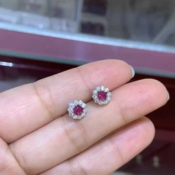 Exquisite and Chic Natural Ruby Stud Earrings Real 925 Silver Fine Jewelry Free Ship Big Sale Limited Quantity Good Gift