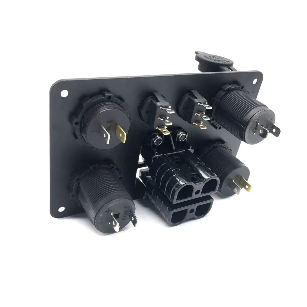 3PCS 12V Digital Display Voltmeter Socket Flush Mount Boat Marine Dual QC3.0 USB Charger with Touch Switch 50 Amp Anderson Plug
