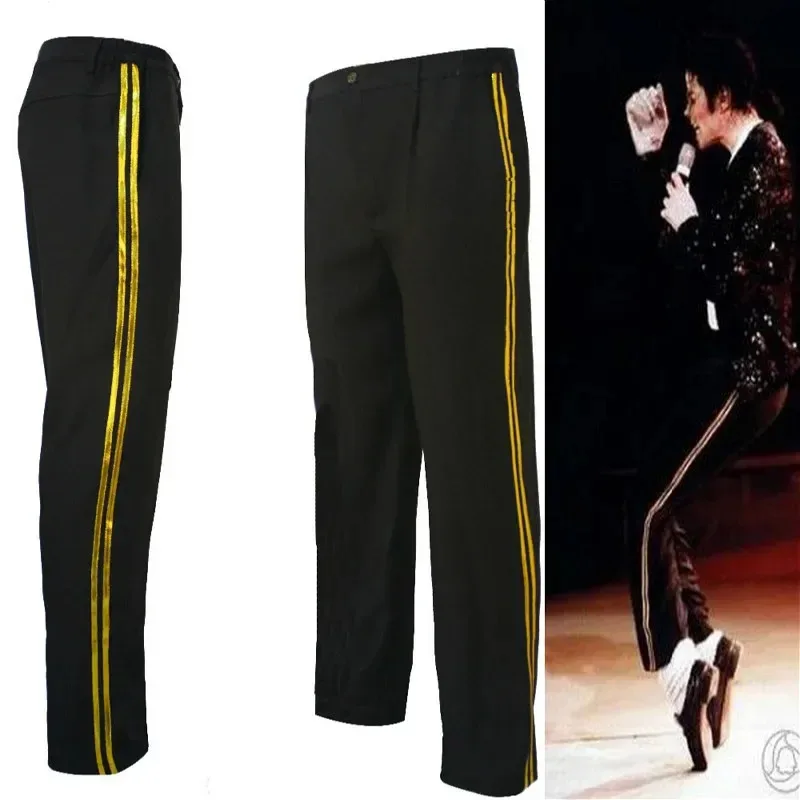 MJ مايكل جاكسون بلاك بيلي جان الترفيه بنطلون ذهبي مستقيم جينز قصير غير رسمي مرن بطول الكاحل