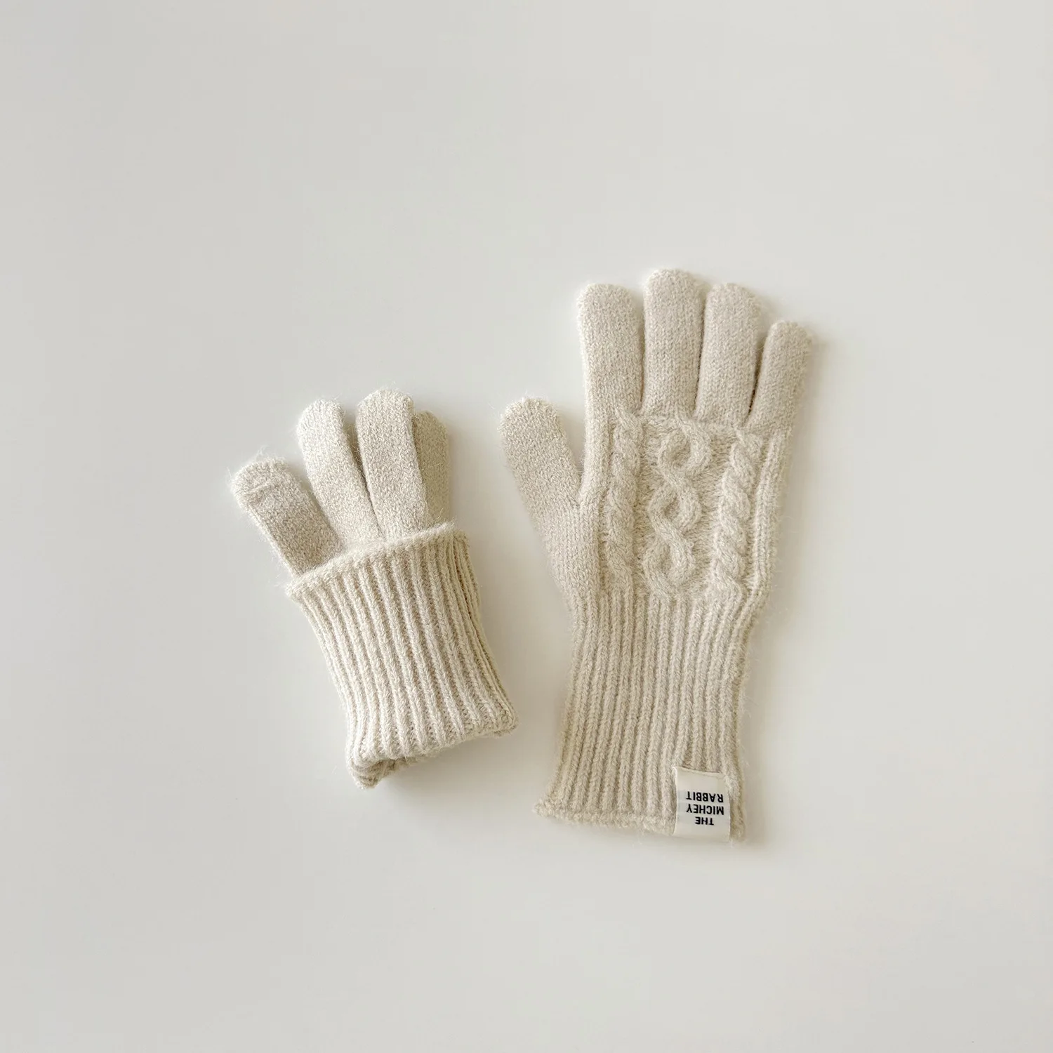 New Kids Gloves Winter Warm Knitted Gloves Korean Style INS Casual Sporty Cable Knit Five Finger Gloves for Boys and Girls