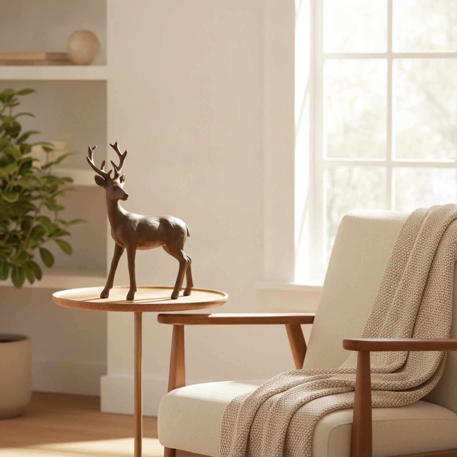 Deer Figurine Tabletop Deer Statue Decor Compact Elegant for Living Room, Mantel