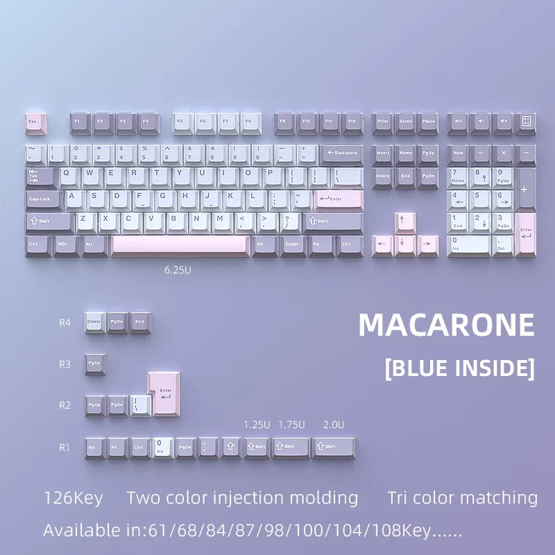 Wholesale and spot Macaron mechanical keyboards keycaps three color PBT two color 126 key cherries original factory