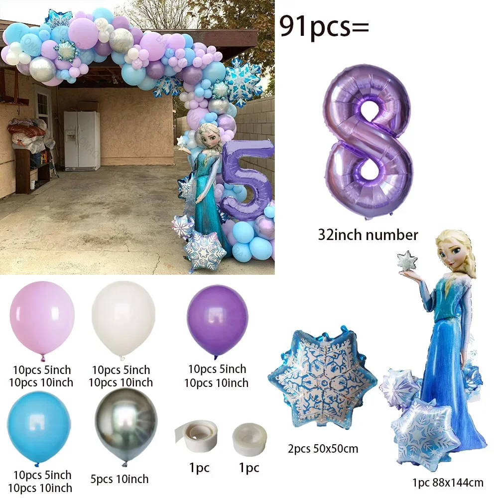 91pcs/set Disney Frozen Theme Elsa Anna Princess Balloon Garland Arch Kit Snowflake Ballon Birthday Baby Shower Decoration