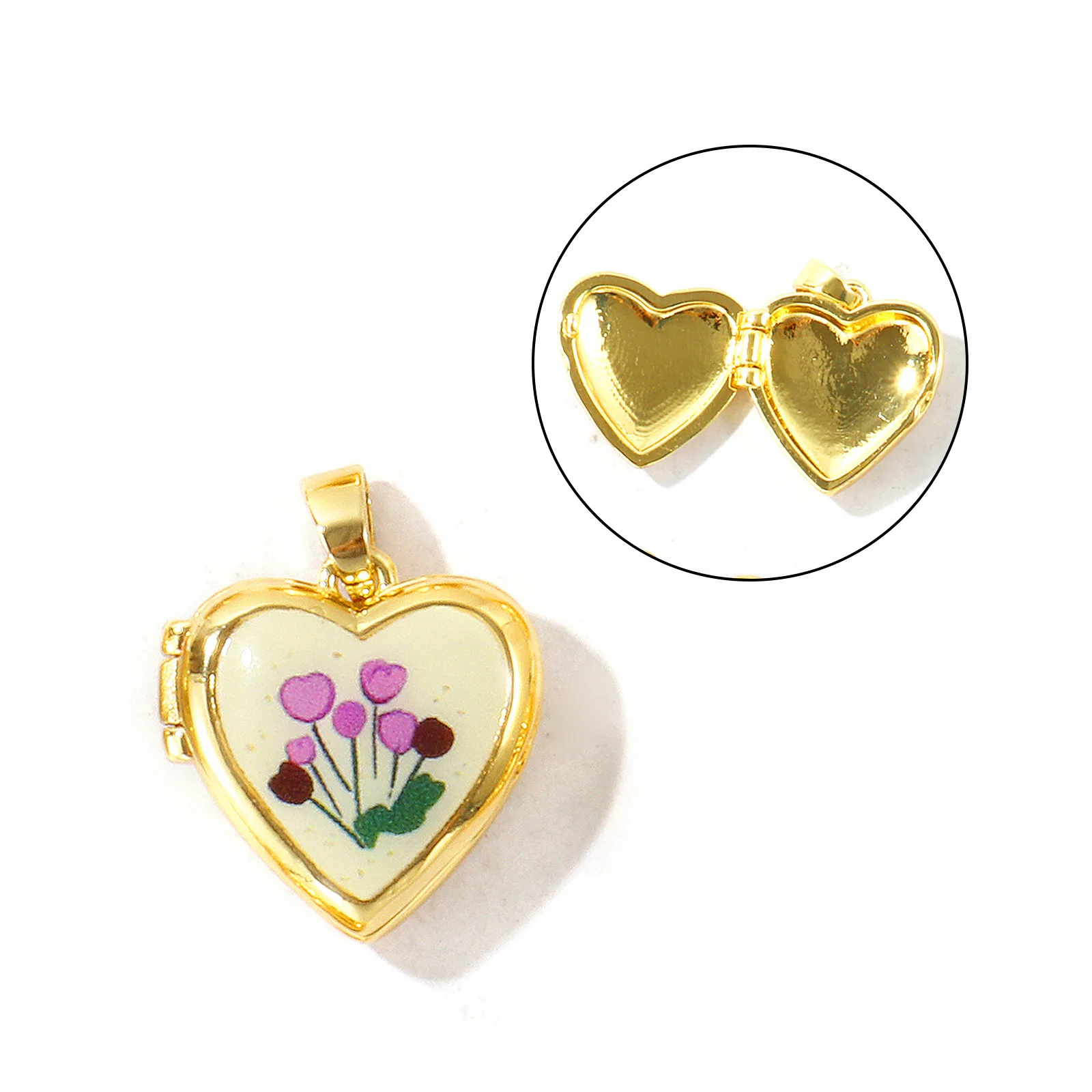 1 Stück Messing Valentinstag Bild-Foto-Medaillon-Anhänger Herz Blume 18K Vergoldet Öffnbar Charms DIY Halskette Großhandel – Detail 12