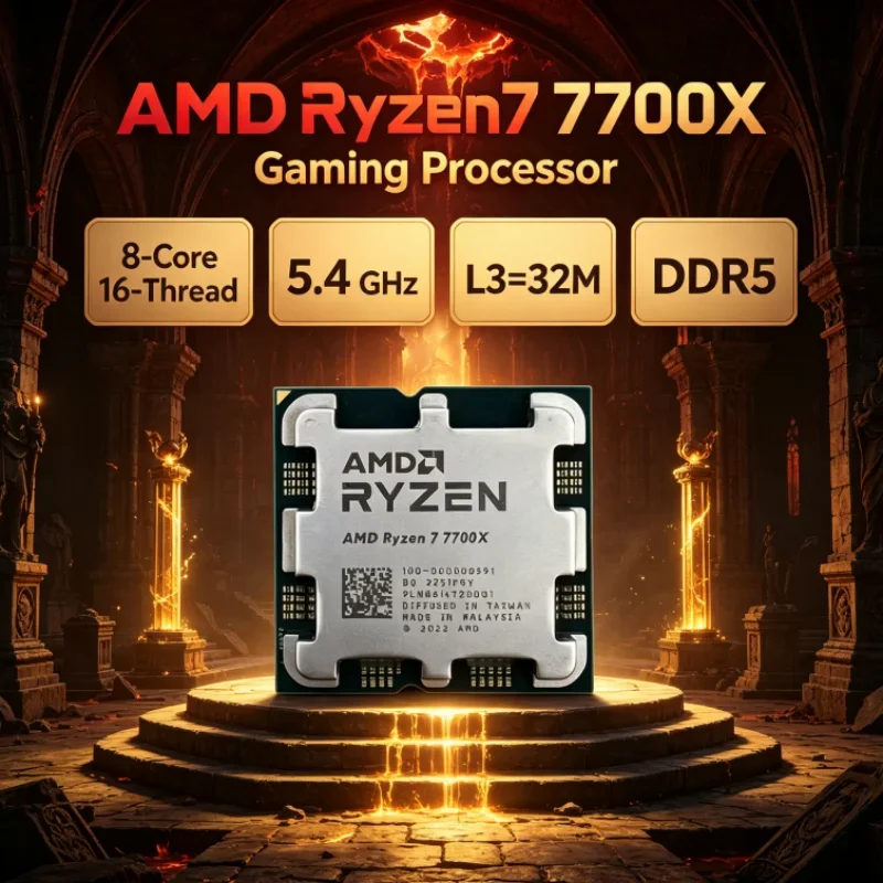 AMD Ryzen 7 7700X 5nm UP to 5.4GHz 8-Core 16-Thread Unlocked Socket AM5 Gaming Processor 32MB L3 Desktop Processor DDR5